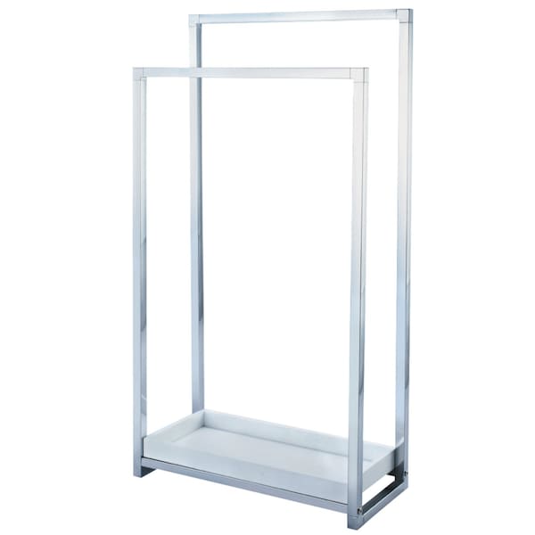 Pedestal 2-Tier Steel Construction Towel Rack W/ Wooden Case, Chrome